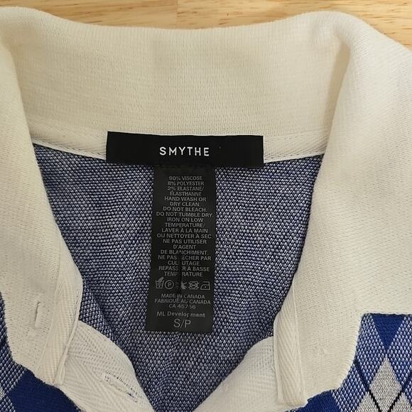 Smythe Argyle Polo Mini Dress‎ Blue Knit Bodycon Preppy Plaid Size Small - Picture 3 of 8